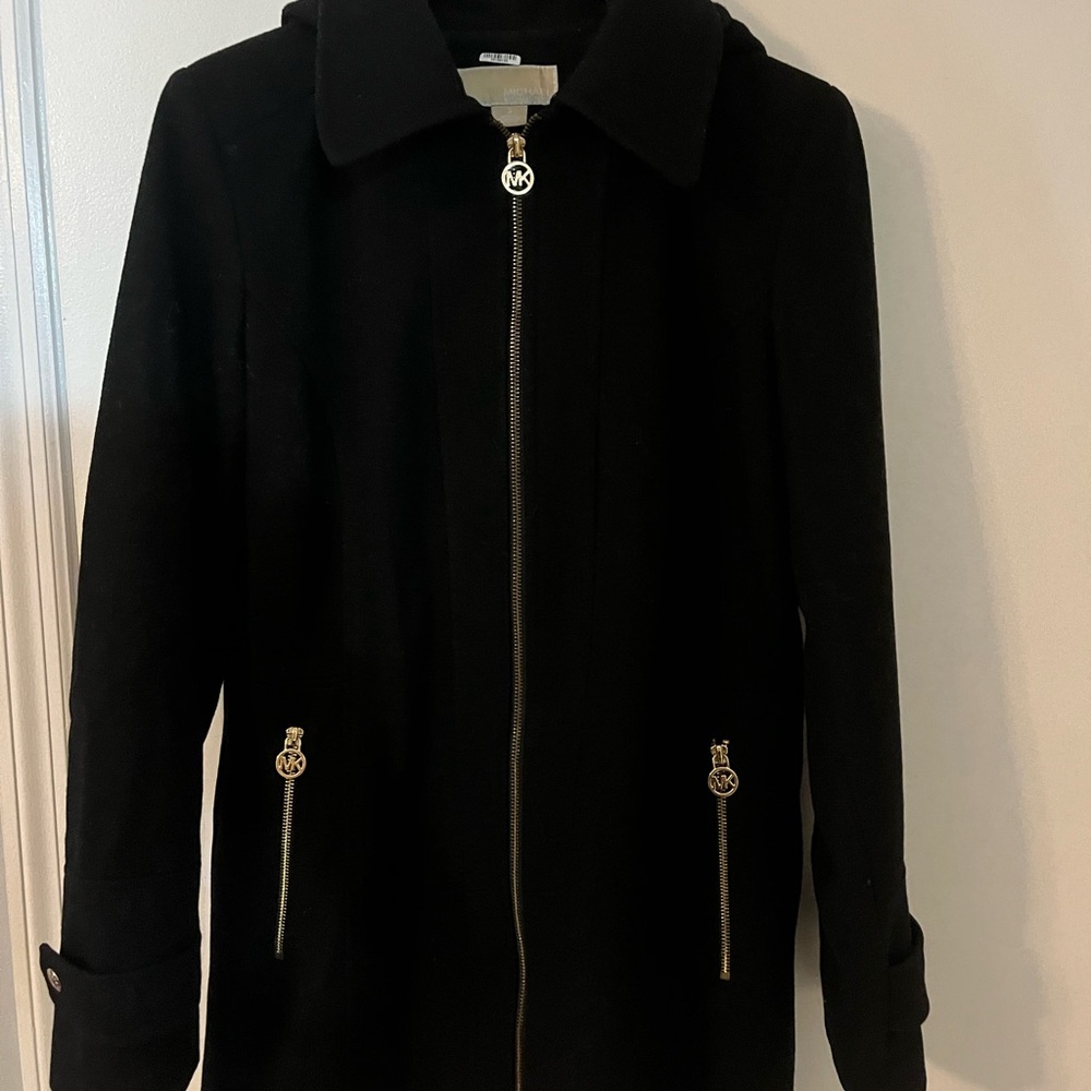Michael Kors Black Trench Coat with Gold Zipper